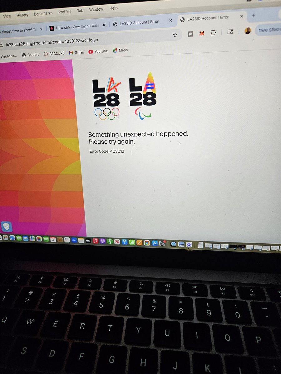StephenAgyei's tweet photo. @LA28 I was selected for the lottery Friday at 10am. I got a couple tickets. When I tried to log back in and finish purchasing tickets, I keep getting this error code and I'm in a loop where it won't even let me put my login details on the time screen. I want more time. https://t.co/gUnMSZ4gBY