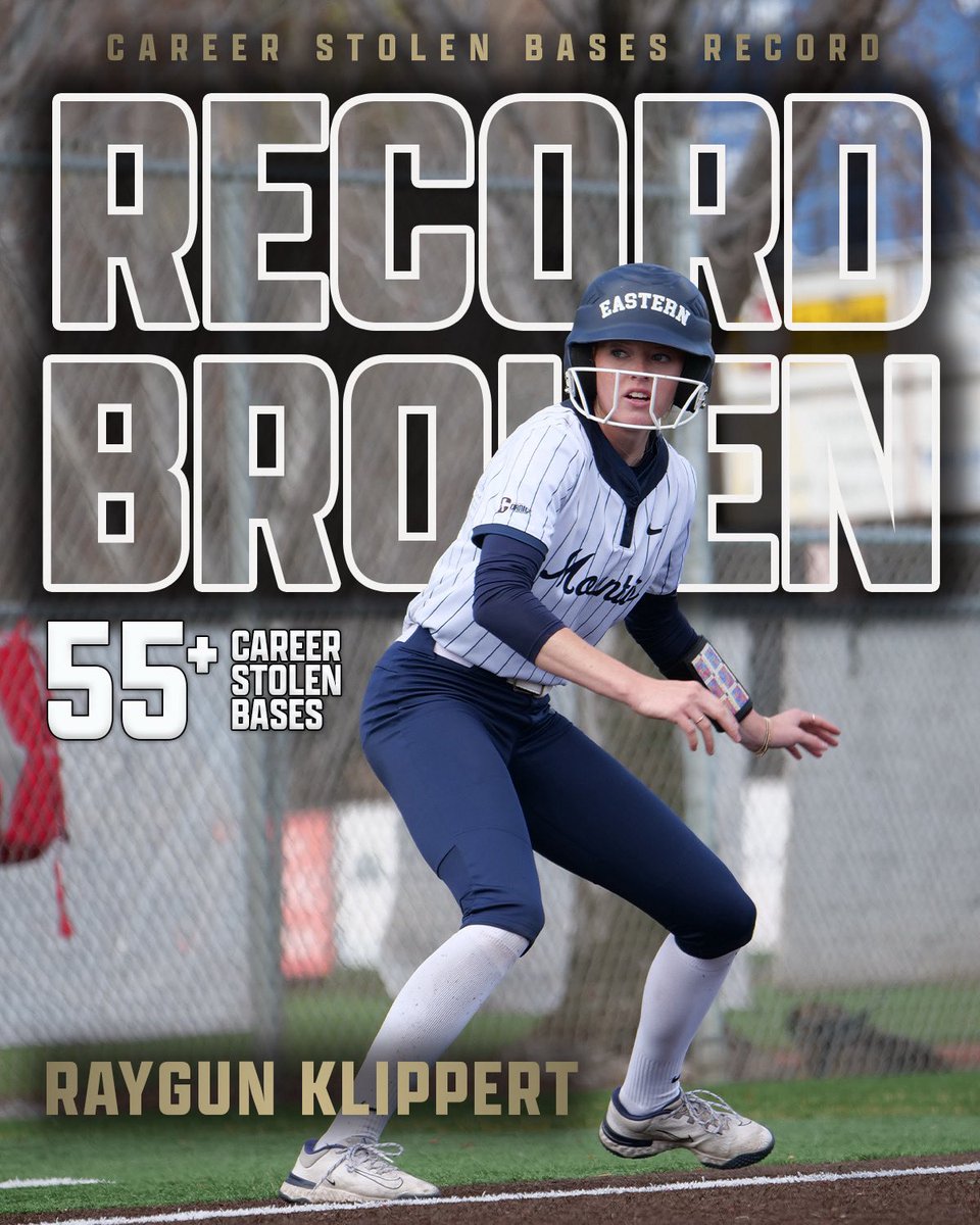 EOUAthletics's tweet photo. 𝑵𝑬𝑽𝑬𝑹 𝑴𝑬𝑻 𝑨 𝑩𝑨𝑮 𝑺𝑯𝑬 𝑫𝑰𝑫𝑵’𝑻 𝑳𝑰𝑲𝑬 🤯

Another record for Raygun Klippert as she claims the career stolen bases record as a standout sophomore! 

#EOUsb | #MountUp https://t.co/ezfe4GQHlI
