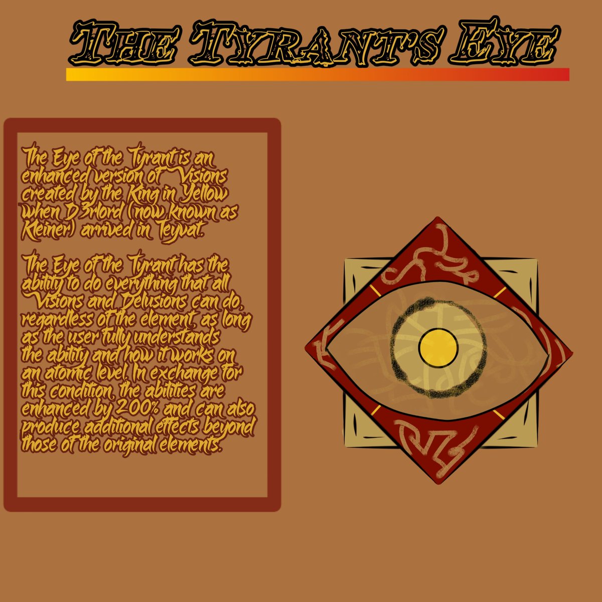 CabraSOL04's tweet photo. O olho do Tirano/The Tyrant's Eye
The Vision created by the King in Yellow
#genshinimpactau #atcdtl
In portuguese and english https://t.co/IjDOrwSLl4