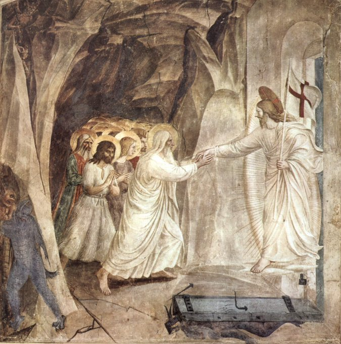 MaryfromMarin's tweet photo. Holy Saturday: The Harrowing of Hell
[by Fra Angelica, ca. 1430s]
.#ccot #tcot #HolySaturday #Jesus #harrowingofHell #souls @kalanihakoi @wombat_socho @WillPrydain @1095Urban2 @sistervpaul_ @cmtirion @JerryMaulden4 @PubliusNV @MikeProof @OldSaltCityAce @Arqahn @Bwdreyer https://t.co/AAQUjZ0luf