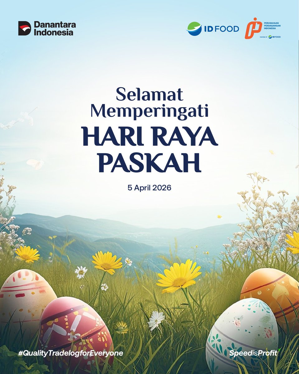 PPITradelog's tweet photo. Halo #SobatDagang
Jadikan makna kebangkitan sebagai terang bagi setiap langkah kehidupan.
Selamat Hari Paskah, semoga damai, kasih, dan harapan baru senantiasa memenuhi hati serta menyertai setiap perjalanan hidup.
#PerusahaanPerdaganganIndonesia
#QualityTradelogforEveryone https://t.co/6wsIddVBDG