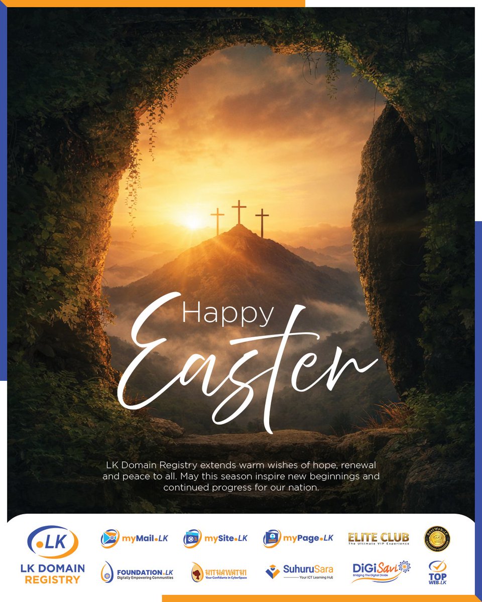 LK_Domain's tweet photo. We wish everyone a season of hope, renewal and new beginnings. May this season inspire new beginnings and continued progress for our nation. Happy Easter! ✝️✨

#Easter #HappyEasterEveryone #LKDomainRegistry #LK https://t.co/mrTcpfVzju