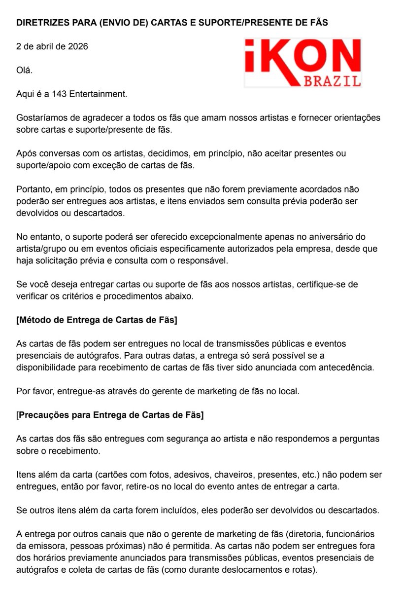iKONBrazil2's tweet photo. [📢] INSTRUÇÕES PARA (ENVIO) DE CARTAS DE FÃ E SUPORTE (AO ARTISTA/GRUPO)
_
TRAD &amp; ADAPTAÇÃO: iKON Brazil 
#아이콘 #アイコン #iKON https://t.co/sGFhBo8nDb
