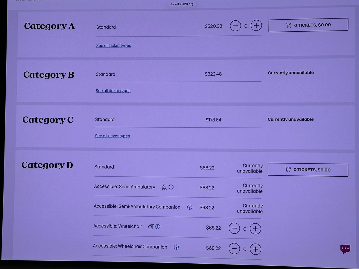 zelduh's tweet photo. @LA28 Ooh! $528 dollar tickets per person.  Oh, I forgot; there is a 24% surcharge PER TICKET.  Do the math! https://t.co/SoEuzI9G2C