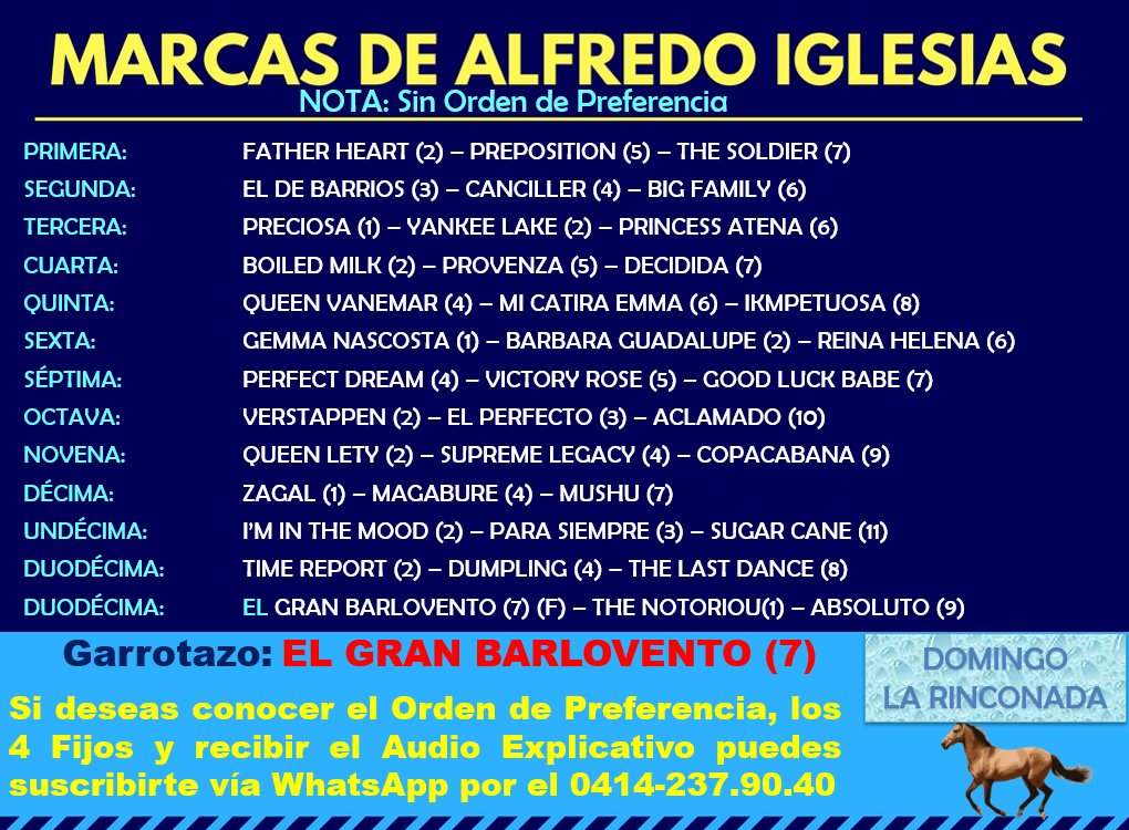cosasdeiglesias's tweet photo. Creo que mañana ganarán los 4 Fijos más el Encapillao y el Garrotazo que es EL GRAN BARLOVENTO (7) https://t.co/T32wkNU51I