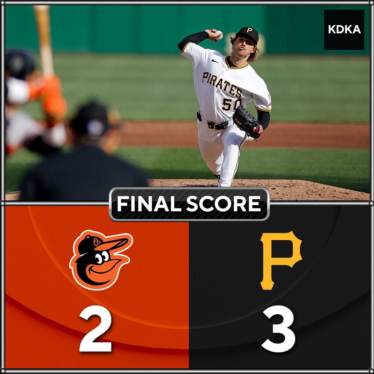 KDKA's tweet image. Nick Yorke singled home Bryan Reynolds in the bottom of the ninth inning to lift the Pirates to a 3-2 victory over the Baltimore Orioles on Saturday.

RECAP: bit.ly/4cbOCeD