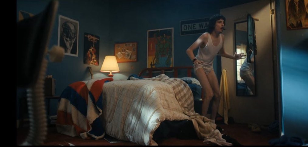 ohmybyler's tweet photo. the intentionality of showing el’s room that has reminders of mike all over, and then mike’s room that’s heavily queer coded with will’s drawings hanging up you can’t convince me this wasn’t on purpose https://t.co/ovc2qwiFG7