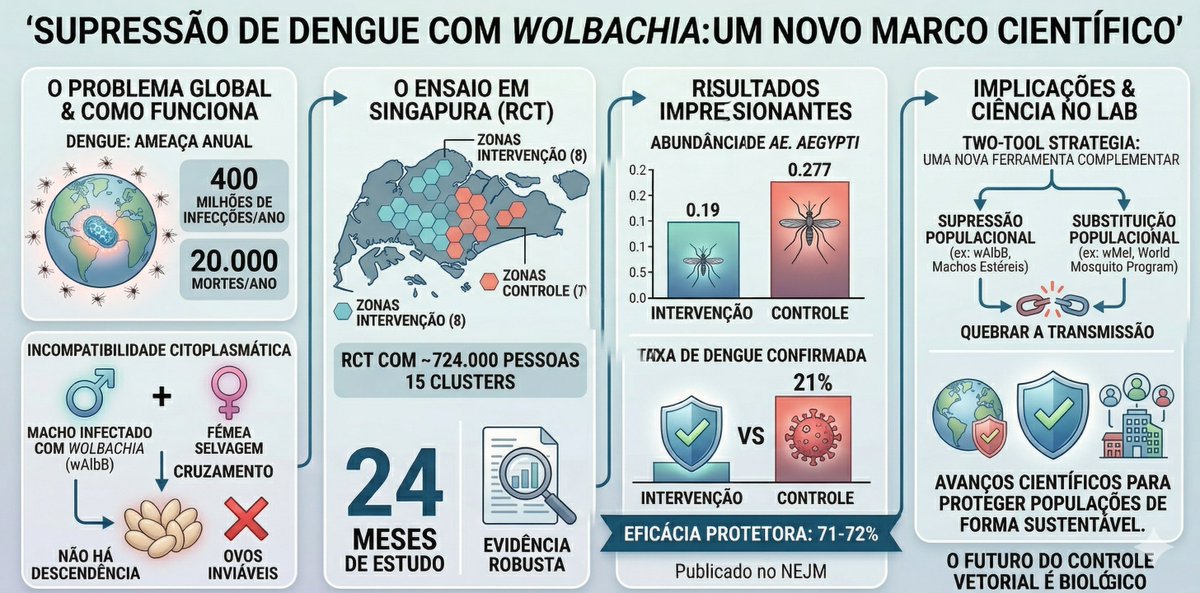 PlasmoVet's tweet photo. Importante não confundir: essa estratégia é DIFERENTE da do World Mosquito Program (wMel). Aqui, machos wAlbB esterilizam cruzamentos e ELIMINAM mosquitos. São ferramentas complementares!  
PMID: 41671481 | DOI: 10.1056/NEJMoa2503304 https://t.co/LKL4lkBP02