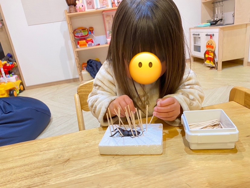 eggmoai_08's tweet photo. 長女が2歳の頃、展脚に励む私を見て「●●ちゃんも虫さんやりたい！」と泣いて懇願してきたことがあった。針は危険なので、当時の私は爪楊枝でやらせてみることに（笑）

子どもの成長は早いから焦るけど、標本は一度作れば半永久的に維持可能。お父さんはね、たまにそれを見て感涙してしまうのだよ😭 https://t.co/sxgrPO0WHM