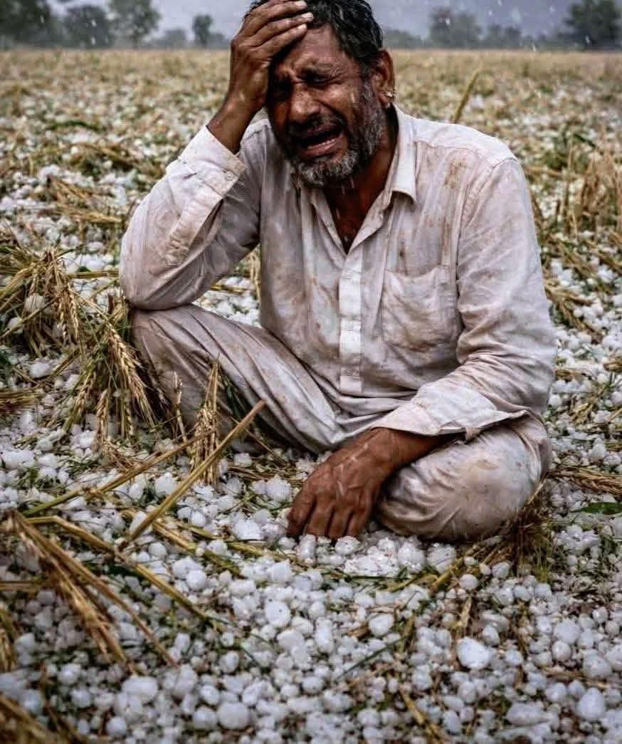 🌧️🌾 ओलावृष्टि की मार, किसान बेबस और लाचार 🌾🌧️
जरा उस किसान की दुर्दशा की कल्पना कीजिए…
जिसकी 6 महीनों की कड़ी मेहनत महज कुछ ही मिनटों में ओलावृष्टि ने खत्म कर दी।
जिसने कड़ाके की ठंड में रात-रात भर जागकर अपने खेतों की रखवाली की,
पानी की कमी में भी किसी तरह सिंचाई कर फसल को