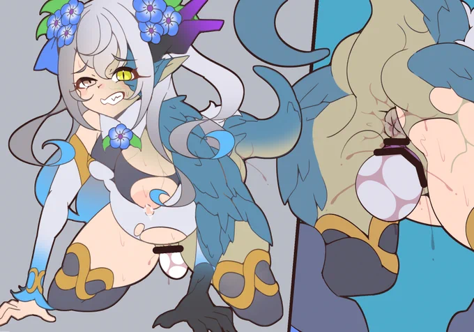 Dragon TF. (Idea ganadora tras votación en Fanbox) Es corta pero intensa historia gira en torno de la Caballero Floral, Eltemis, quien tras ser parasitada por la cola de un dragón, transformándose en uno mientras pone huevos. #transfur #TF