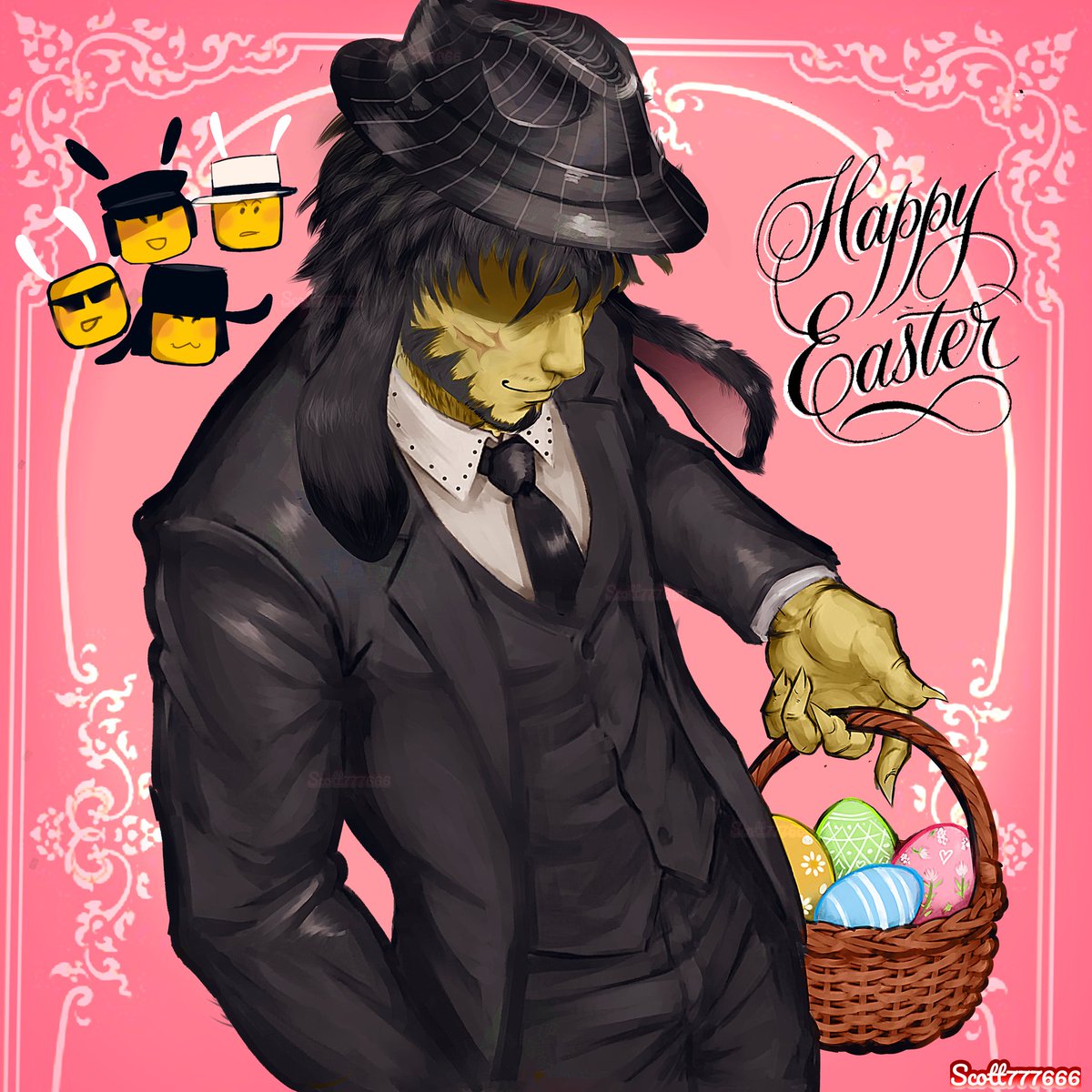 scott777666's tweet photo. It took me like 10 hours to do this bro😭 but Happy Easter!  #forsaken #mafioso  (If this reaches 50 likes I'll post the " no clothes" version I did for the naughty people 😔 ) https://t.co/h0kLbVA8Sz