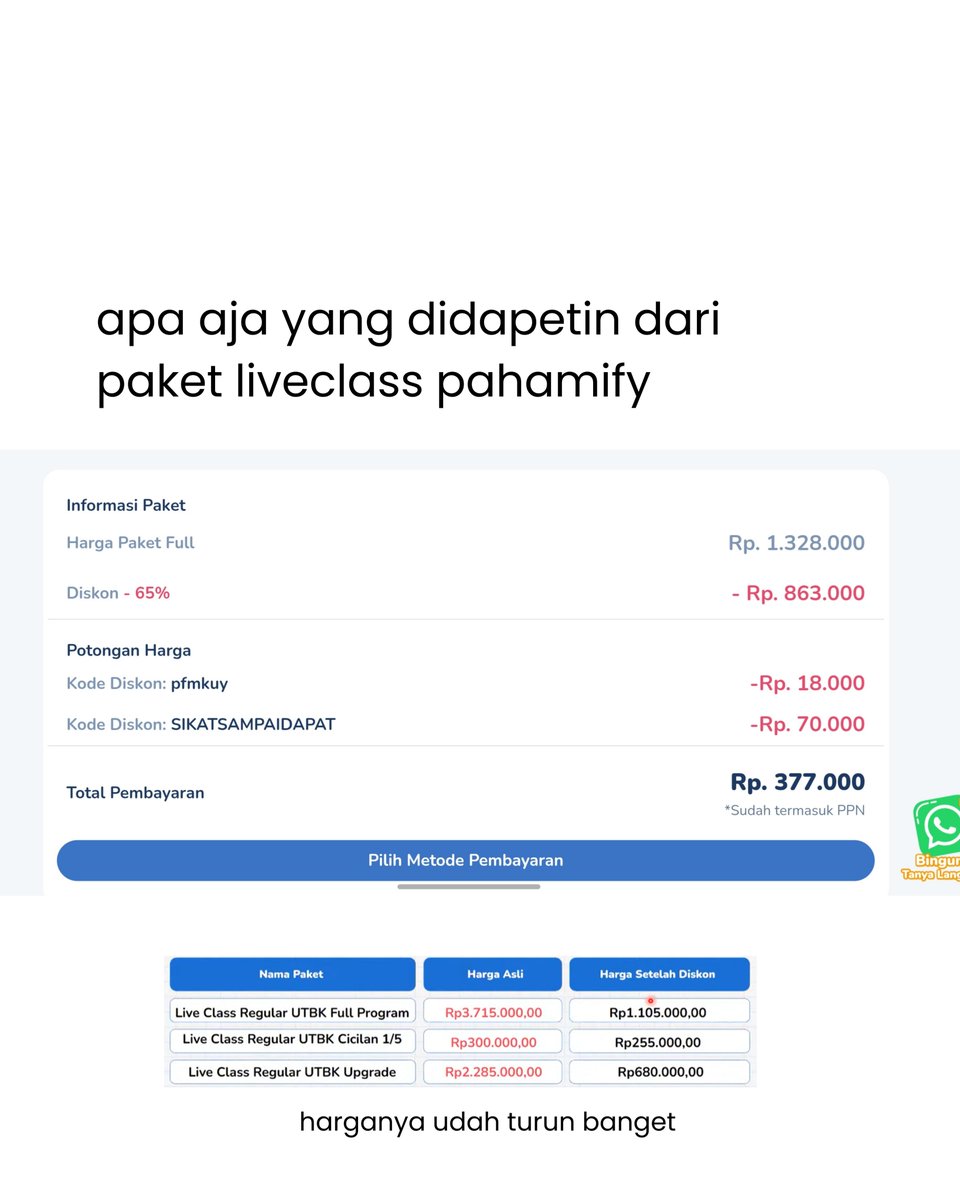 Mipychan's tweet photo. 🚀 FLASH SALE PAHAMIFY! 🚀
Lolos PTN modal irit? Diskon s/d 75%! Harga mulai Rp 71rb.
🌟 REKOMENDASI:
Paket PRIME UTBK 1 Bulan (187rb) paling mantul! Materi + 10x TryOut Premium.
Kode Diskon: PFMKUY
Promo: SikatSampaiDapat
https://t.co/UrbV2HFxPV
ugm ui snbt itb snbp ptn lulus https://t.co/RxqkJYAYzH