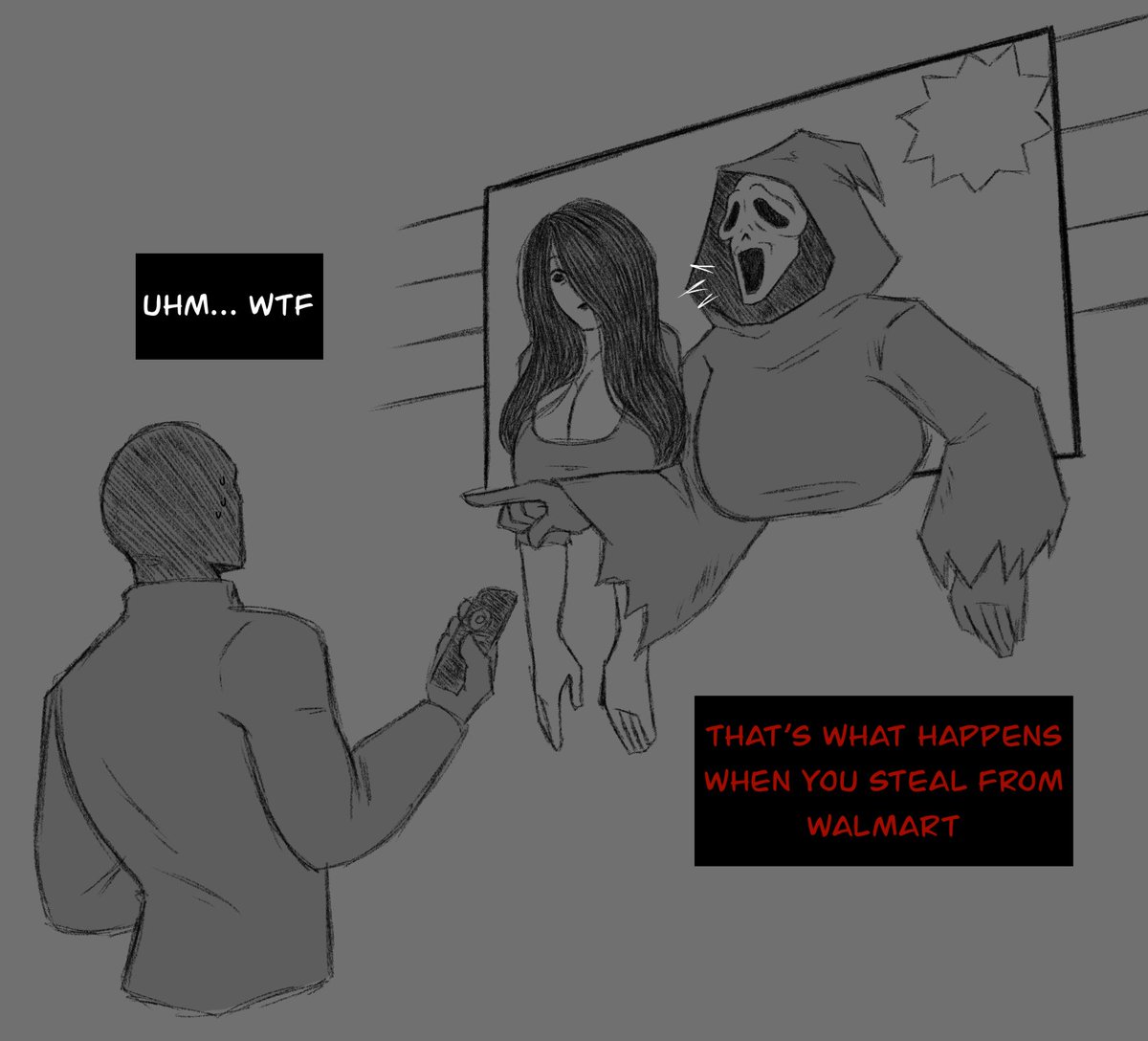Av3rageJan3's tweet image. TV robbery gone wrong?

#scarymovie #ghostface #ring #sadako