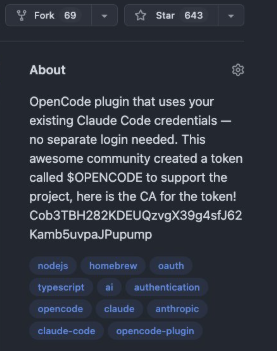 643 stars and growing on github plus the official CA in the $OPENCODE ...