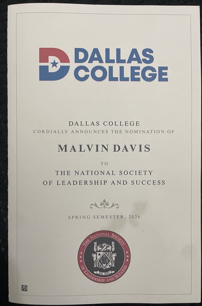 Malvin5Davis's tweet photo. Blessed to be recognized for academic leadership by both my high school and Dallas College for being nominated and inducted into the
National Honor Society and the National Society of Leadership and Success.

#StudentAthlete #NHS #NSLS @dallascollegetx @SOCGoldenBearFB https://t.co/kVwSTZW5qR