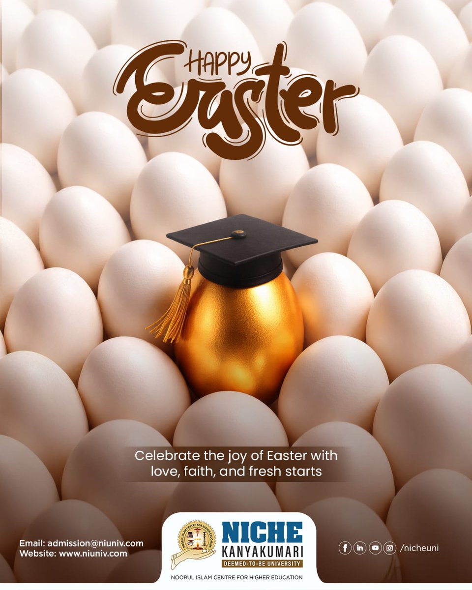 nicheuni's tweet image. Be the golden one this Easter ✨🥚
Shine with knowledge. Rise with confidence 🎓

#HappyEaster #GoldenFuture #RiseAndShine #EducationGoals