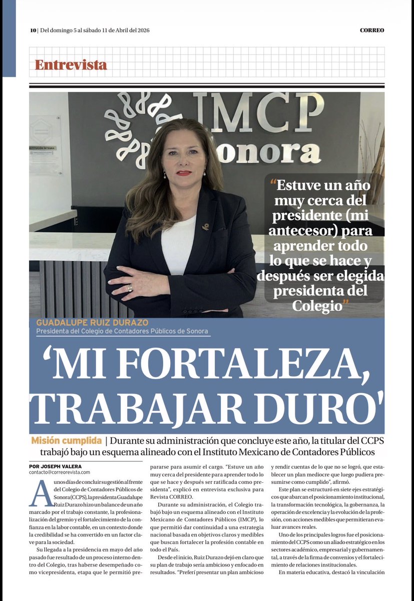 IMCPSONORA's tweet photo. ⭕️ Te #invitamos a #leer la edición de este fin de semana de la @RevistaCorreo - @JvillegasJavier, la cual lleva en su portada y artículo central, a nuestra presidenta; María Guadalupe Ruiz Durazo: https://t.co/yXfzF2vHSw https://t.co/b0y3QiFevx