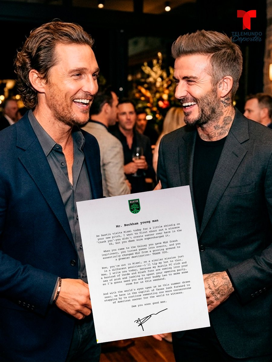 TelemundoSports's tweet image. ¡ALRIGHT, ALRIGHT, ALRIGHT! EL FÚTBOL EN USA ESTÁ EN OTRO NIVEL 🎬⚽️🇺🇸

"Cambiaste la MLS". Matthew McConaughey se rinde ante  David Beckham tras la inauguración del nuevo estadio de Inter Miami.

Pero ojo… también avisó que Austin FC va a Miami a arruinar la fiesta.

#MLS
