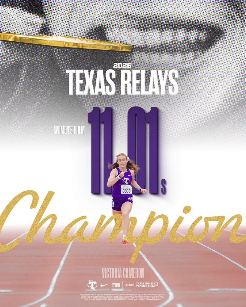TarletonXCTrack's tweet photo. Texas Relays 100 Meter Champion - Victoria Cameron ⭐️ https://t.co/Lil8g7n9HC