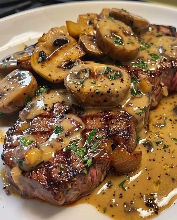 NThanh86518's tweet image. A pan-seared steak with a rich golden crust, paired with silky mushroom sauce, tender onions, and herbs—layers of deep, well-balanced flavor, perfect for dinner!
#Dinner