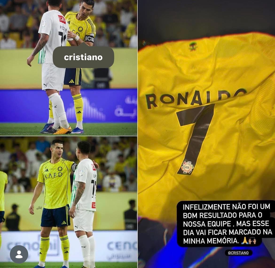 Ontem o Cristiano Ronaldo conferiu o nome do adversário atrás da camisa pra se lembrar depois do jogo, o craque entregou a camisa pro jogador.

Muito foda.