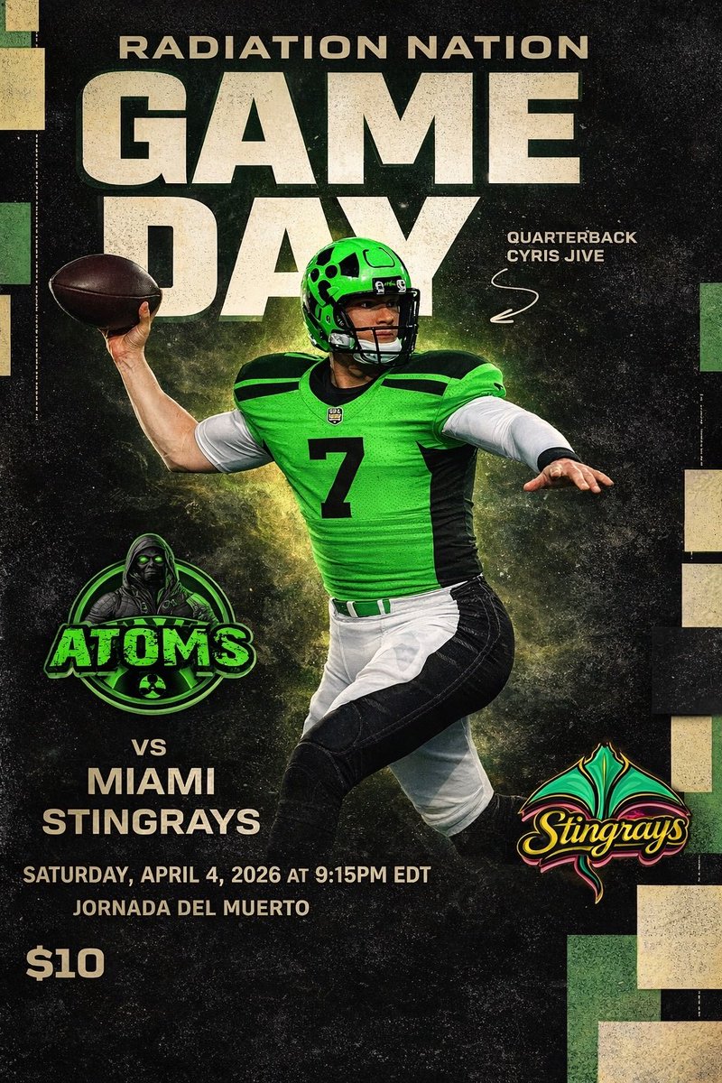 AlbuquerqueAtom's tweet photo. The fight continues!  We welcome in @Rays_SFL tonight! We hope to see y’all there! ☢️
#AtomsUp #RadiationNation 

🗓️ April 4th

⏰ 8:15PM CT / 9:15PM ET

💻📺📱 on Virtual Football Network https://t.co/qNeRbYGdVo