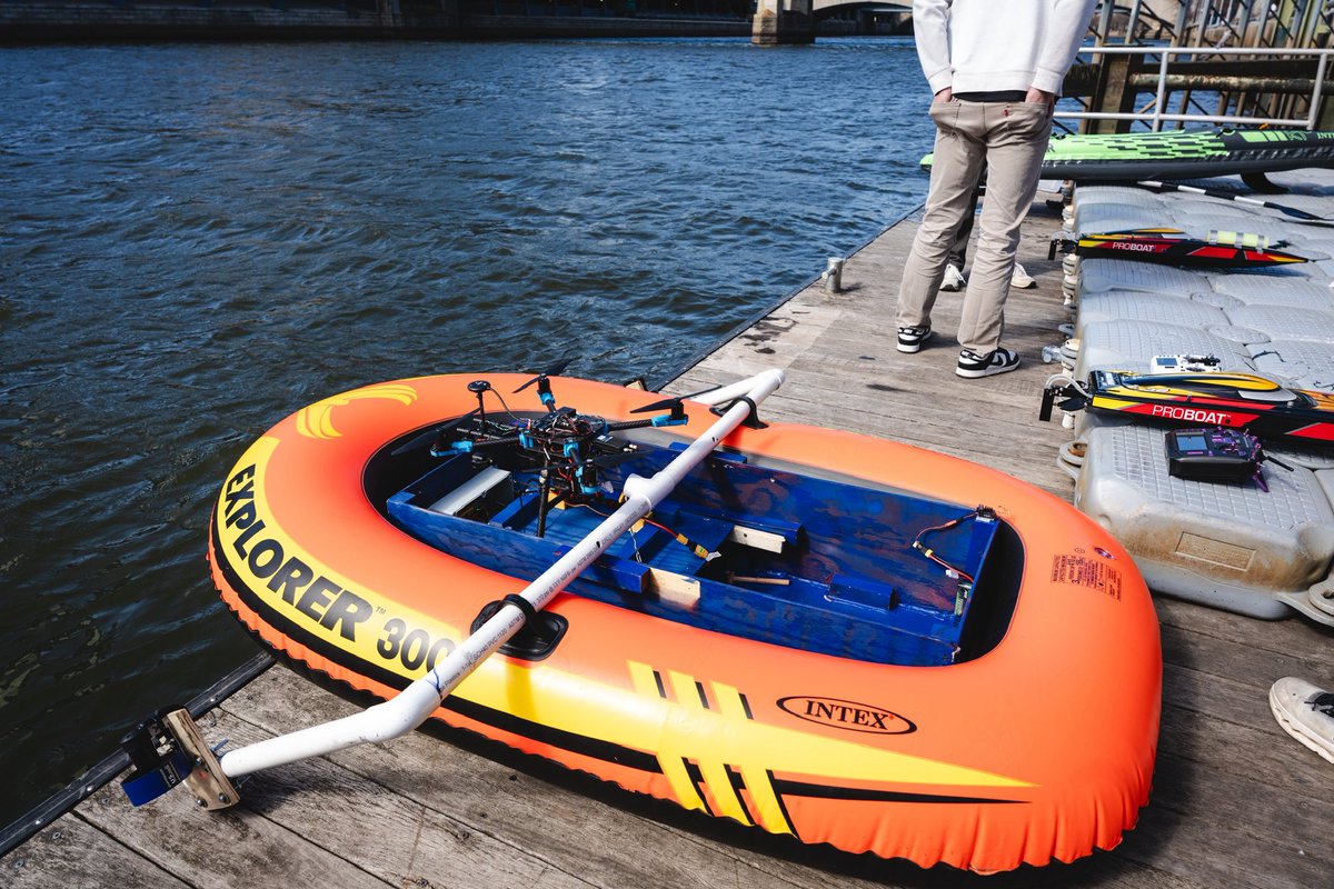 ColeHalupnik's tweet photo. Rapid prototyped an autonomous maritime system at the @albacoreinc hackathon with Purdue National Defense Society:

- CV-enabled quadcopter for target detection
- Mesh network for real-time data sharing
- Autonomous surface vehicles executing cooperative interception

Full hardware demo in just one weekend.