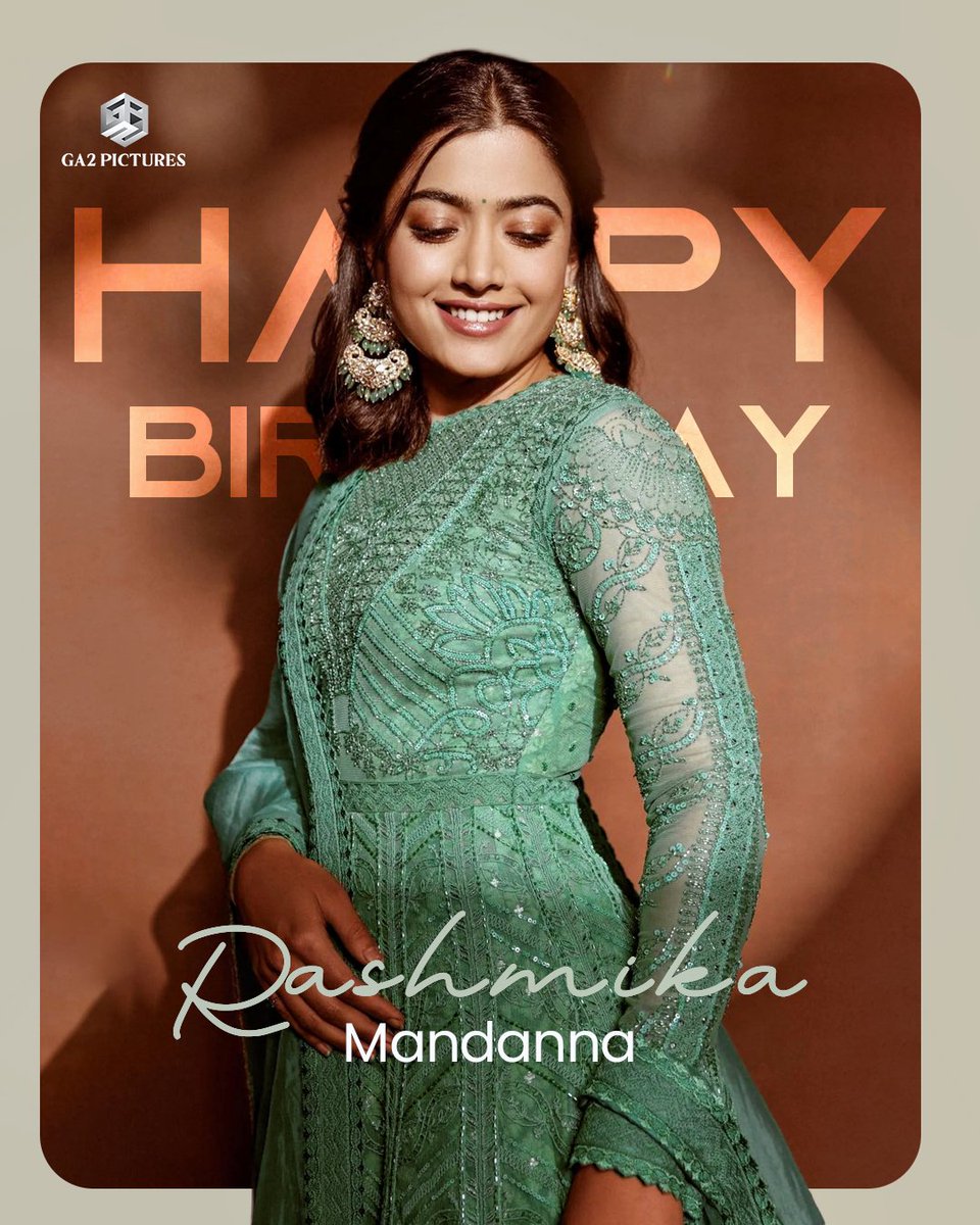 GA2Official's tweet photo. Wishing the National Crush &amp; phenomenal performer @iamRashmika a very Happy Birthday 🎉❤️ 

May you have a blockbuster year ahead filled with happy moments🤗

#HappyBirthdayRashmika #RashmikaMandanna https://t.co/cJRJJwwFpO