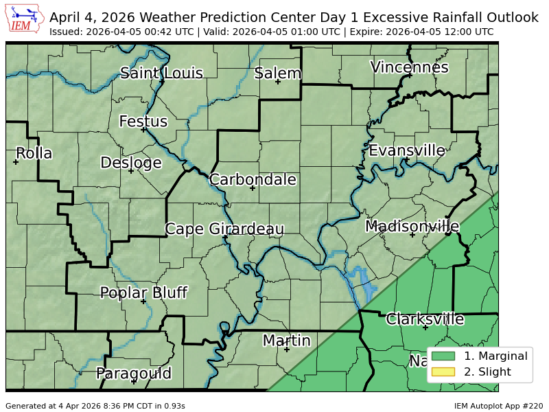 Wpc Riskmap WPC issues Day 1 Marginal Risk Excessive Rainfall Outlook at Apr 5, 0 ...
