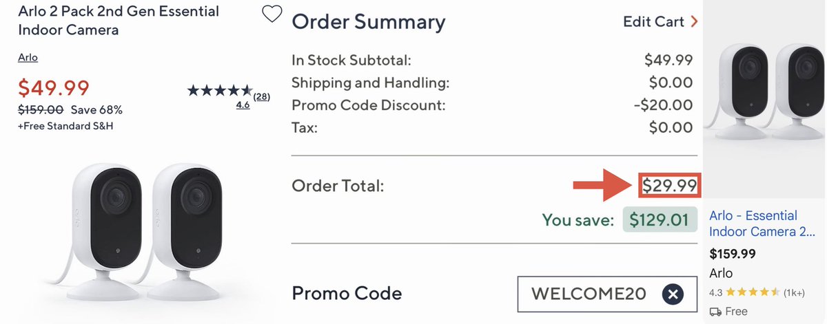 GlitchedDeals's tweet photo. $160 ARLO INDOOR CAMERA BUNDLE FOR $29

This 2-pack essential indoor camera bundle drops with code ‘WELCOME20’ at QVC

Same bundle is selling for full price at the official Arlo website 

New account needed for code to work, free shipping included

https://t.co/U6EVEVm2Ar #ad https://t.co/4mlLuegOlF