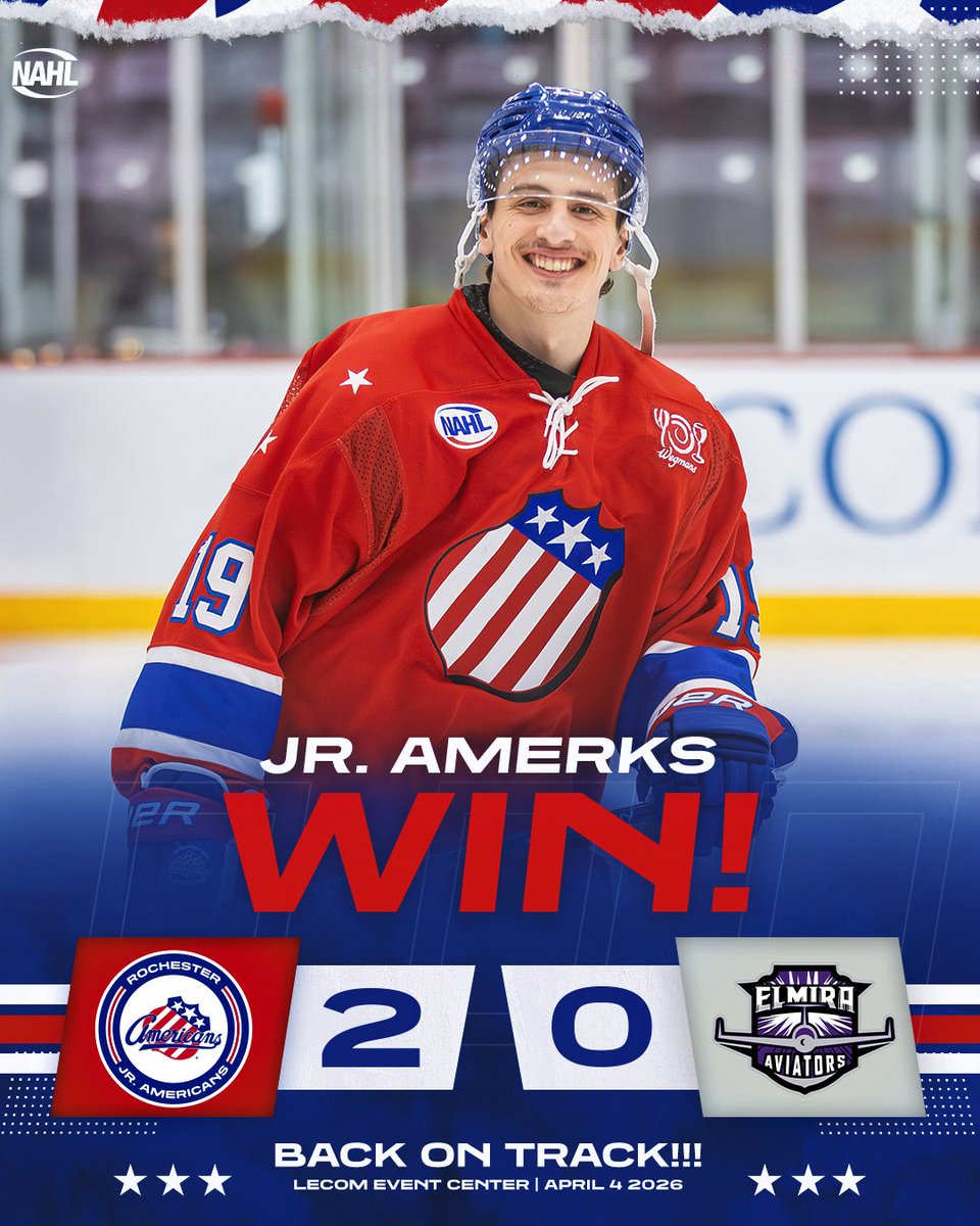 JrAmerksNAHL's tweet image. DID YOU MISS US!? 😤

THE JR. AMERICANS WIN A THRILLER IN ELMIRA AND GET BACK IN THE WIN COLUMN! 

PLAYOFFS, HERE WE COME! #LetsGetRowdy