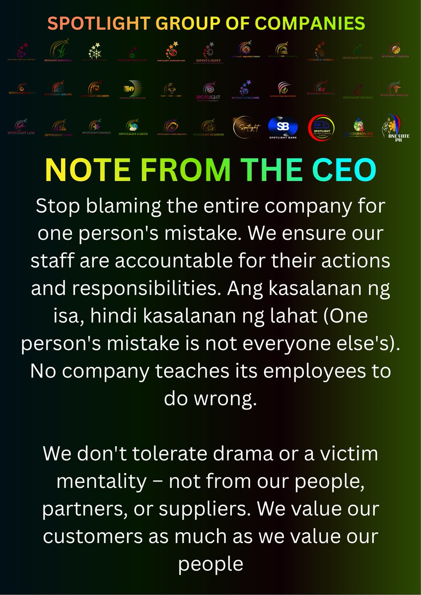 connectwithspot's tweet photo. SPOTLIGHT GROUP OF COMPANIES - CEO NOTE
https://t.co/az4jzBE1CF https://t.co/2QFmXdBhiQ