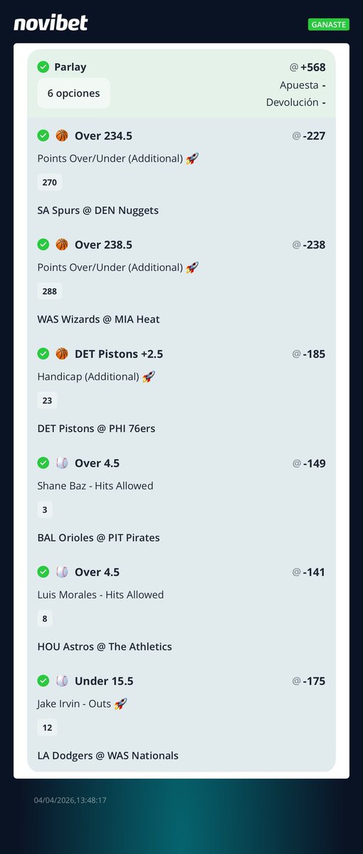 dbrokeen's tweet photo. 💰 | ¡ A COBRAR ! ✅✅✅✅
Nadie quizo otro parlay ganador !!

Si a alguien le interesa mis mamaleys combinadas, pide info al inbox o al tel:9983938888 envíame un whats https://t.co/MQ4D6pjcPx
