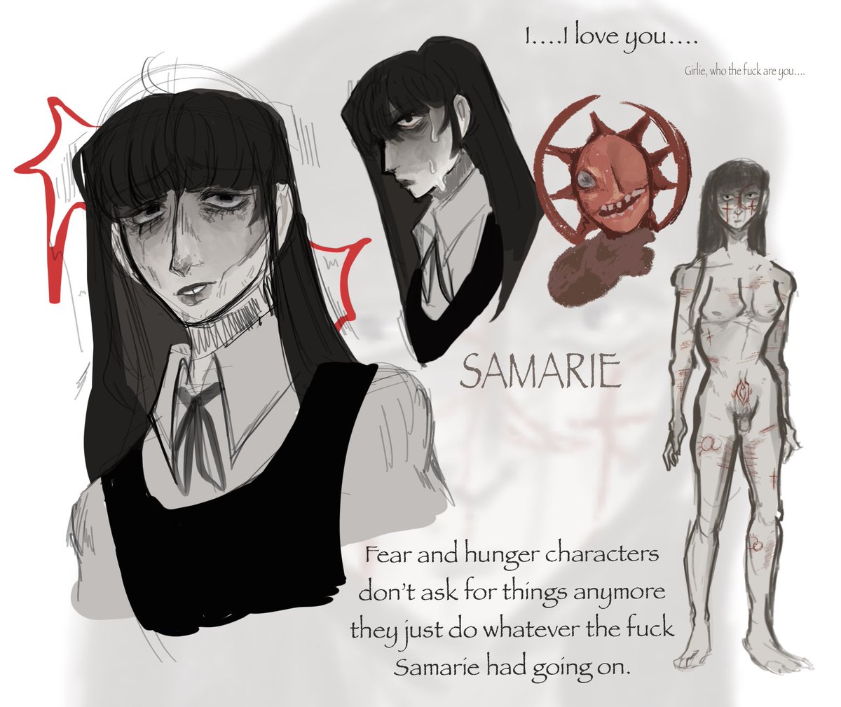 Non sexual Nudity‼️SH wounds ‼️
Samarie, what’s wrong you hardly touched your stalking your lesbian crush who doesn’t know you exist juice. 
———
#samarie #samariefunger #fearandhungertermina #funger