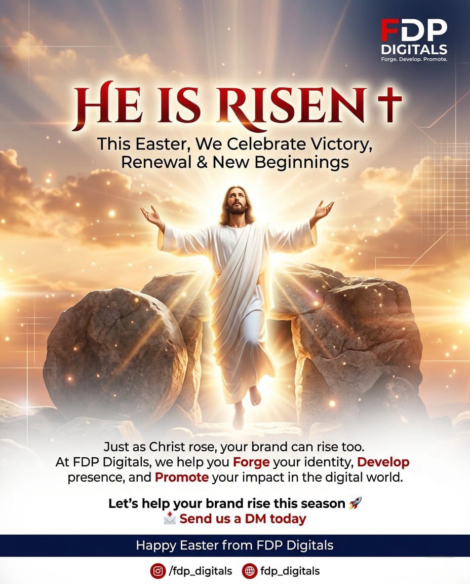 FDPDigitals's tweet image. He is risen ✝️

This season reminds us that growth is possible, transformation is real, and elevation is here.

Let your brand rise and shine in the digital space 

#HappyEaster #FDPDigitals #DigitalGrowth #BrandElevation #MarketingNigeria #HeIsRisen