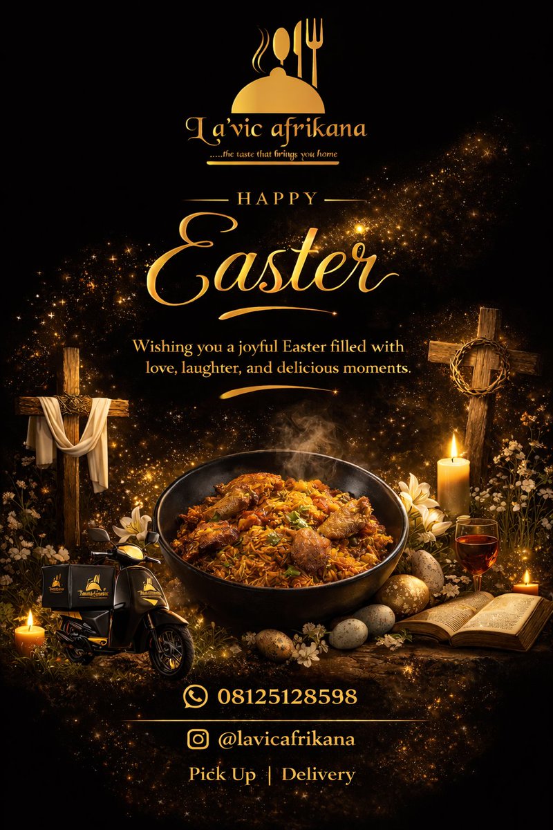 lavicafrikana_'s tweet photo. Happy Easter from us at LA'VIC AFRIKANA!
Wishing you a joyful Easter filled with Love, Laughter, and of course GOODFOOD🥘
Call/WhatsApp 08125128589 or send a DM to order.
#lavicafrikana #FoodieVibes #lavic https://t.co/jrBdQN2JIQ