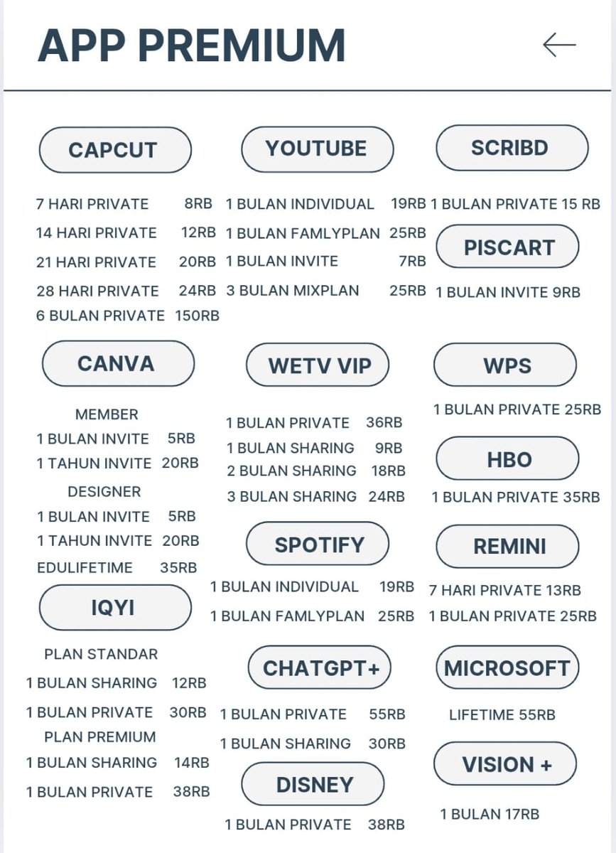 lyssdiary's tweet photo. WTB WTS JUAL BELI PREMIUM

CANVA
YOUTUBE
VIDIO PLATINUM
SPOTIFY
CAPCUT
VSCO
REMINI
PICSART 
HBO
IQIYI 
VISION 
PRIME VIDEO
PICSART
LOKLOK
SCRIBD
GRAMMARLY
CHATGPT
DLL

ORDER WA DI BIO https://t.co/9v9LzPdj1a