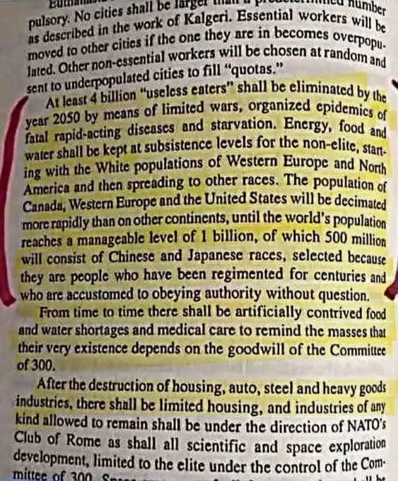 TrueOnX's tweet photo. This excerpt originates from John Coleman's 1992 book "Conspirators' Hierarchy: The Story of the Committee of 300," which describes a supposed secretive elite group directing policies via entities like the Club of Rome and NATO, including references to Kalergi and controlled industries.