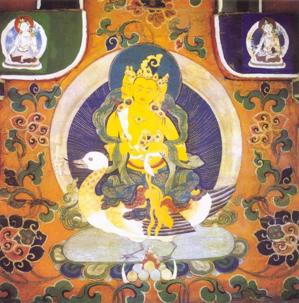 He is the Hindu deity Brahma. 
He requested Lord Buddha to turn wheel of dharma first. 
We don’t worship him as he is a deva still but quite high. ~ Tsem Rinpoche 

Link: bit.ly/3K5pNDv

#quote 
#tsemrinpoche 
#buddhism 
#tibetanbuddhism 
#tibetanart 
#art