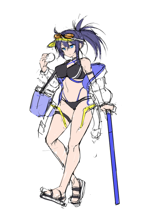 久々に気合入れてイムラさんを描いている 水着の 