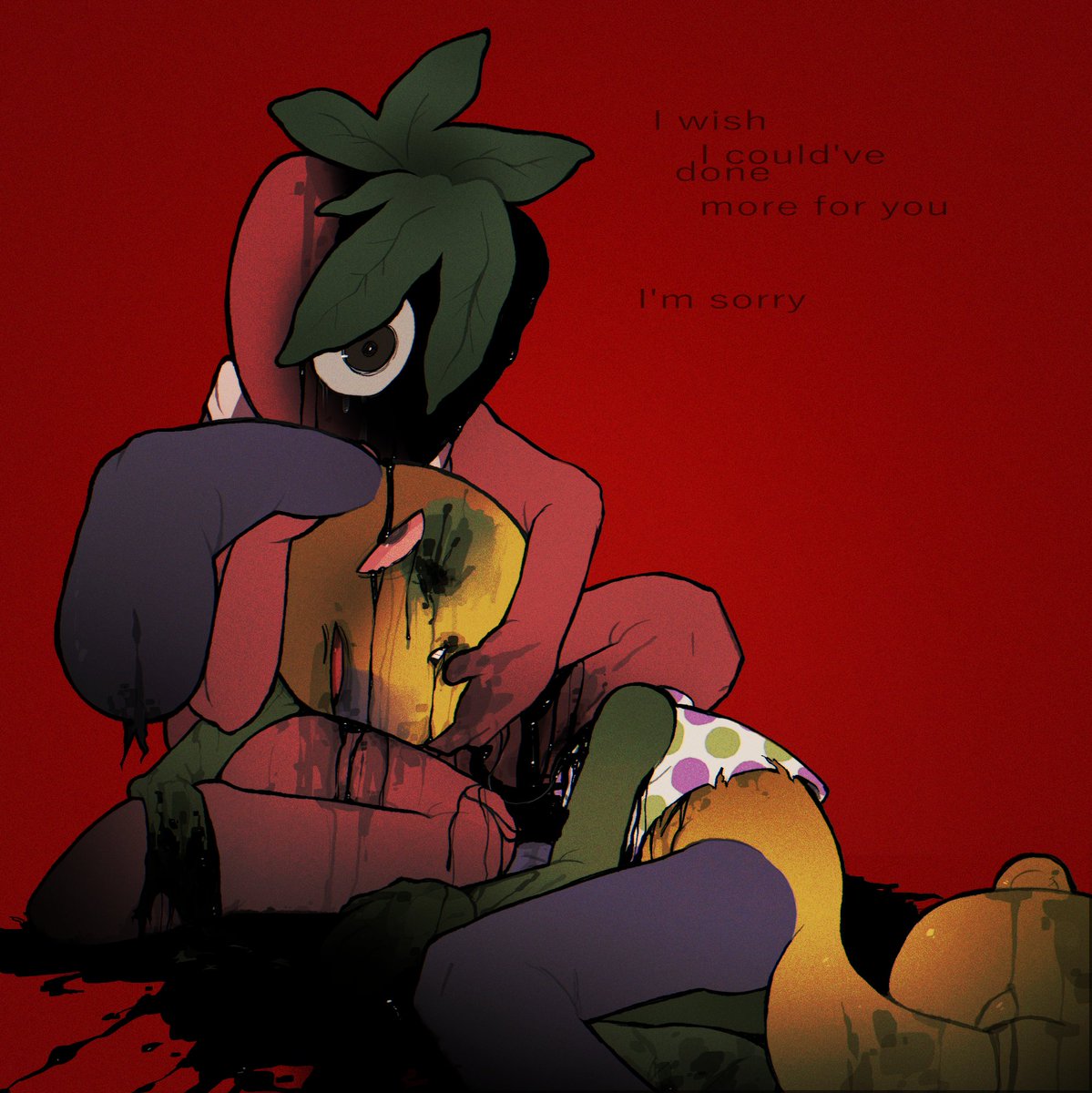 cw character death, angst (theres A LOT of ichor everywhere oops)

Taking out my anger on them sorry everything hurts #dandysworld #berryfunny #looey #sprout