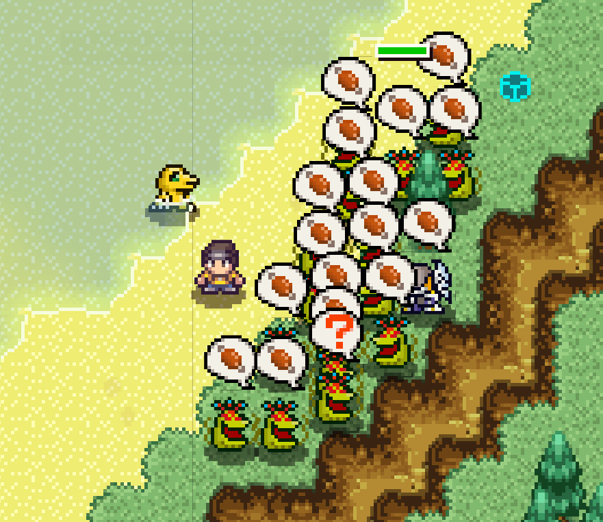 mathycreater's tweet photo. Sometimes the deterministic algorithm can generate unforeseen situations. For example, in places with food scarcity, the tendency of Digimon to befriend others of the same species can create a horde. 

(this crazy specific vegiemon horde print was made by the tamer WilliW) https://t.co/REAt4LL33k