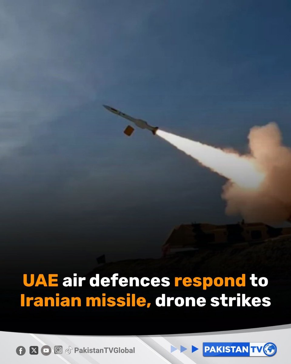 PakTVGlobal's tweet image. Emirati air defences are actively responding to missile and drone attacks originating from Iran, the United Arab Emirates’ Ministry of Defence said as Tehran claimed it had targeted aluminium industries in the Gulf nation.

#MissileAttacks #DroneAttacks #GulfNation