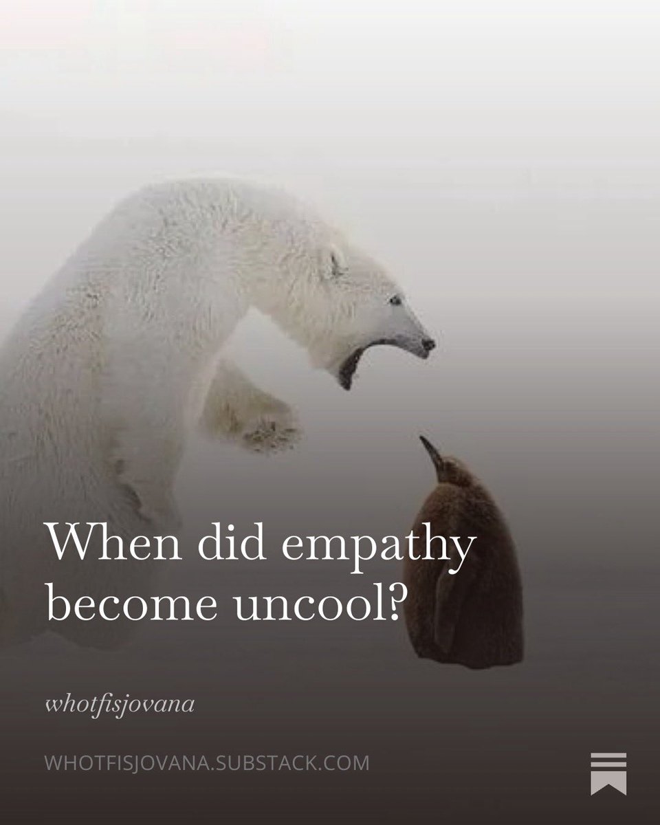 [NEW ARTICLE] when did empathy become uncool?

we’re living in a state of ragebait.
attention is extracted through irritation. 
and your nervous system is the currency.

the more you engage,
the feel less you feel.

and slowly,
feeling anything at all becomes embarrassing.

🔗👇