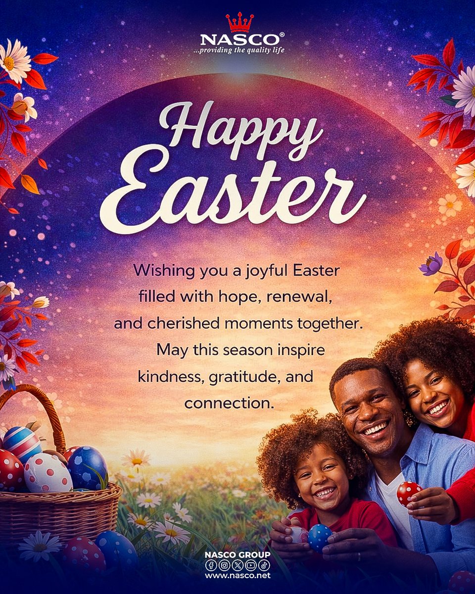 NascoGroup's tweet image. Wishing you a joyful Easter filled with hope, renewal, and moments that bring families and communities closer together. 🌼🐣
May the season inspire kindness, gratitude, and a continued commitment to providing the quality life.

#NASCO #Quality #HappyEaster #EasterCelebration
