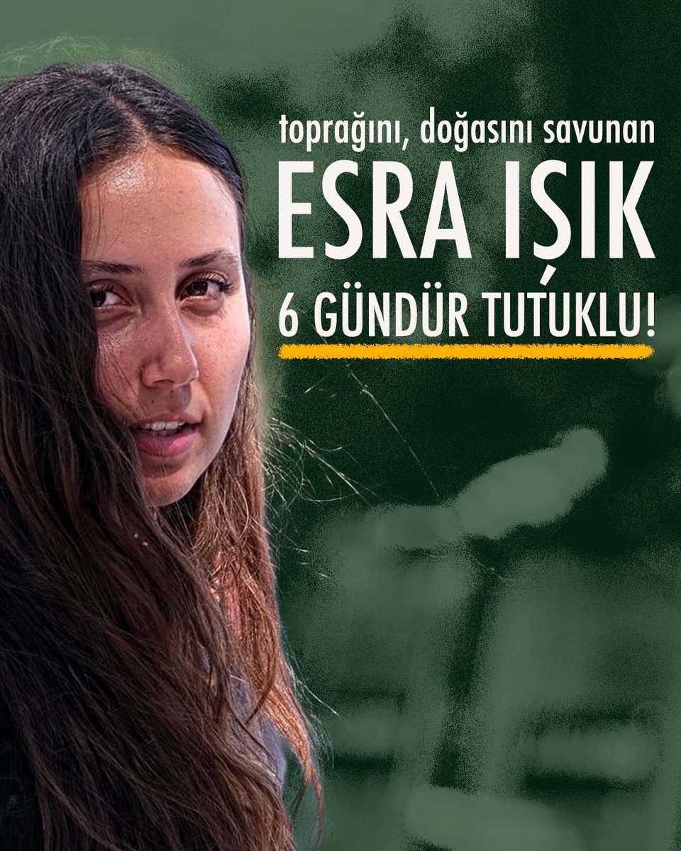 Akbelen direnişçisi Esra Işık, yaşam ve üretim alanlarının holdinglere açılarak talan edilmesine karşı mücadele ettiği için 6 gündür tutuklu. Esra’yı alacağız! 

Akbelen direnişi sürüyor. 
<a href="/ikizkoydireniyo/">Akbelen Yuvamız Vermeyeceğiz 🌱🫒🌲</a> 

#EsraIşıkSerbestBırakılsın