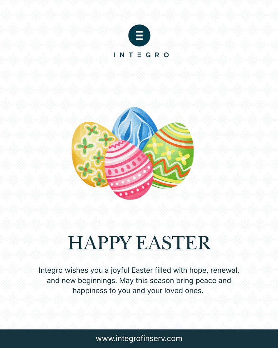 IntegroFinserv's tweet photo. Celebrating the spirit of hope and renewal this Easter, Integro extends its warm wishes to you and your family.

May this day inspire new beginnings, positivity, and faith in brighter days ahead.

Wishing you a blessed and joyful Easter ✨

#Easter #Integro #NewBeginnings https://t.co/3u70tDs4lu