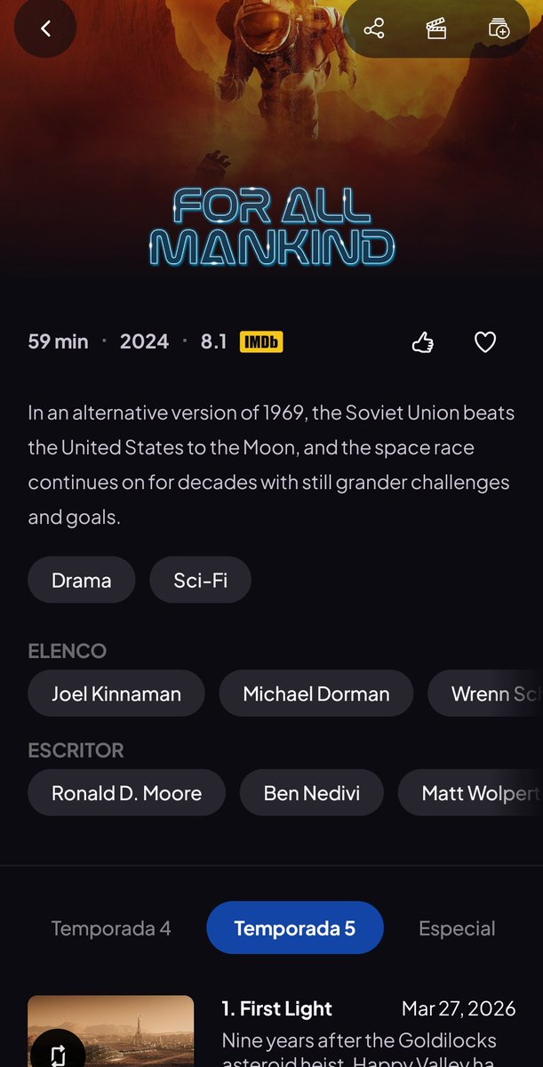 Mano, se você é louco por espaço e tá acompanhando a Artemis II...
Corre pra For All Mankind no Apple TV+!
É tipo “e se a corrida espacial nunca tivesse acabado?” Bases na Lua, missões todo ano, drama pesado e muito hype.
Temporada 5 tá no ar agora. Timing perfeito! 🌕🔥
