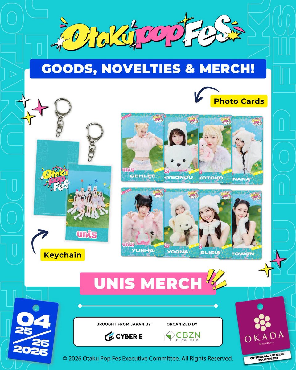Daily reminder: UNIS is taking the stage as the headliner for OTAKUPOPFES 2026! 

📍 Okada Hotel
📅 April 25-26, 2026

Aside from all the surprises in store, you definitely don’t want to miss out on this exclusive UNIS merch!

#UNIS  #유니스
<a href="/UNIS_offcl/">UNIS</a> #otakupopfes2026